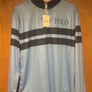 NWT Duval North America Men's Large Qtr Zip Polo Blue Black Stripes